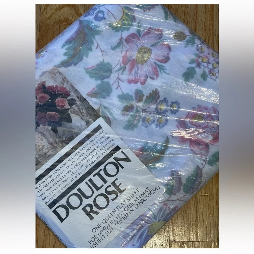 🆕 Danville Doulton rose Floral Queen Flat Sheet NOS shabby chic cottage‎ core